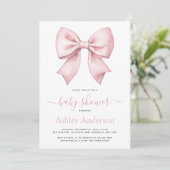 Pink Bow Girl Baby Shower Einladung (Stehend Vorderseite)