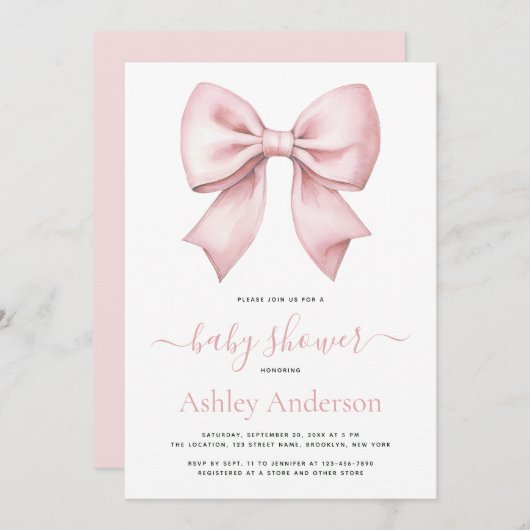 Pink Bow Girl Baby Shower Einladung (Vorne/Hinten)