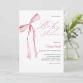 Pink bow Girl baby shower  Einladung (Stehend Vorderseite)