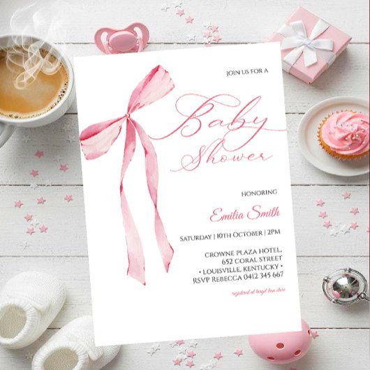 Pink bow Girl baby shower  Einladung