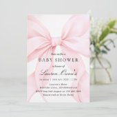 Pink Bow Girl Baby Shower Einladung (Stehend Vorderseite)