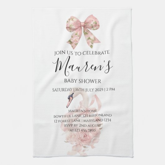 Pink Bow Girl Baby Shower Geschirrtuch (Vertikal)