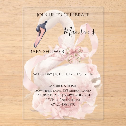 Pink Bow Girl Baby Shower Invitation Acryleinladungen (Vorderseite)