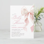 Pink Bow Girl Baby Shower Invitation Einladung (Stehend Vorderseite)