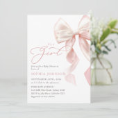 Pink Bow Girl Baby Shower Invitation Einladung (Stehend Vorderseite)