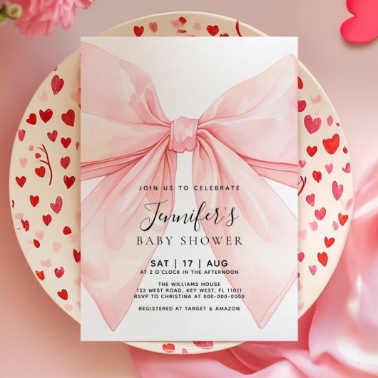 Pink Bow Girl Baby Shower Invitation Einladung