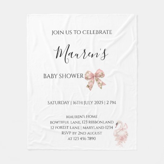 Pink Bow Girl Baby Shower Invitation Fleecedecke (Vorderseite)