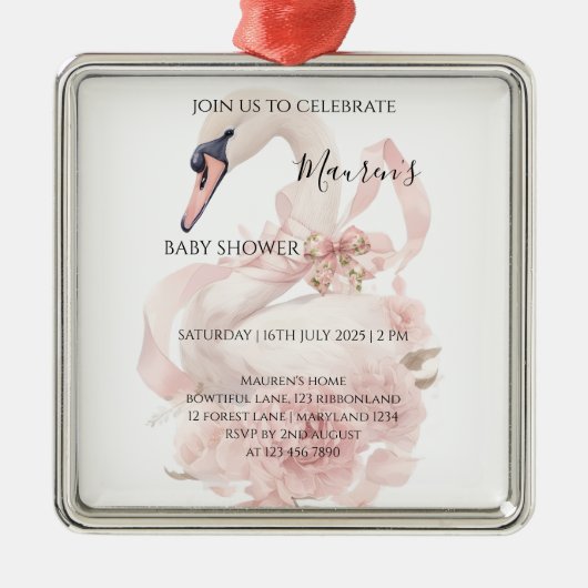 Pink Bow Girl Baby Shower  Ornament Aus Metall (Vorne)