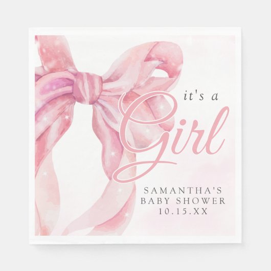 Pink Bow Girl Baby Shower Serviette (Vorderseite)