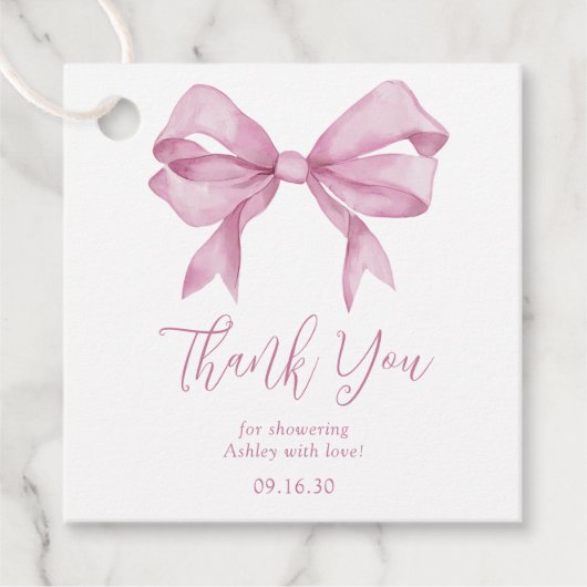 Pink Bow Girl Babydusche Danke Geschenkanhänger (Vorderseite)