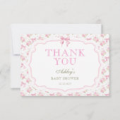 Pink Bow Girl Babydusche Danke Karte (Vorderseite)