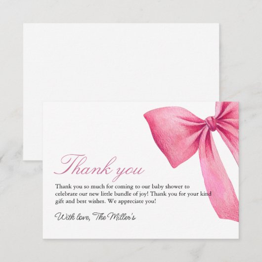Pink Bow Girl Babydusche Dankeskarte (Vorne/Hinten)