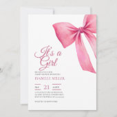 Pink Bow Girl Babydusche Einladung (Vorderseite)