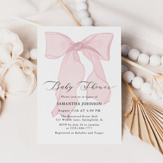 Pink Bow Girl Babydusche Einladung