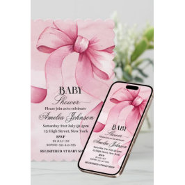 Pink Bow Girl Babydusche Einladung