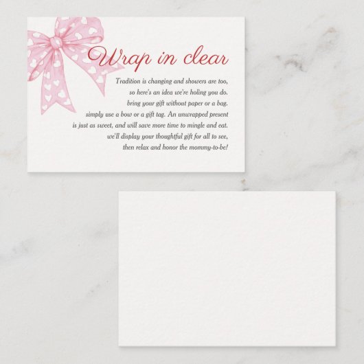 Pink Bow Girl Babydusche im Klaren Begleitkarte (Vorne/Hinten)