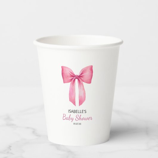 Pink Bow Girl Babydusche Pappbecher (Vorderseite)