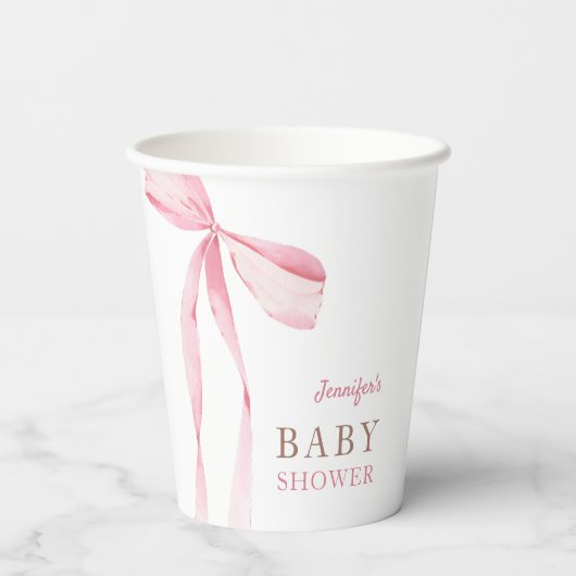 Pink Bow Girl Babydusche Pappbecher (Rückseite)