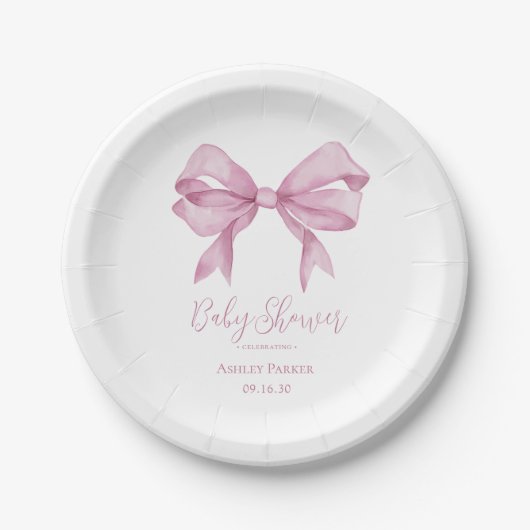 Pink Bow Girl Babydusche Pappteller (Vorderseite)
