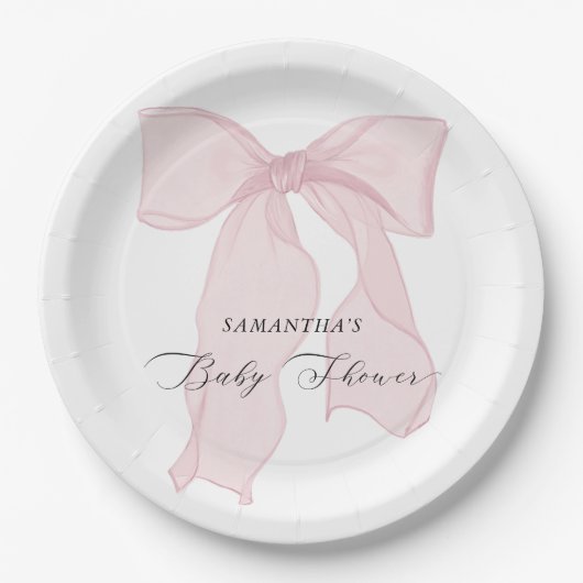 Pink Bow Girl Babydusche Pappteller (Vorderseite)