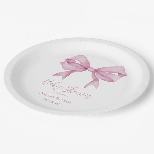 Pink Bow Girl Babydusche Pappteller (Schrägansicht)