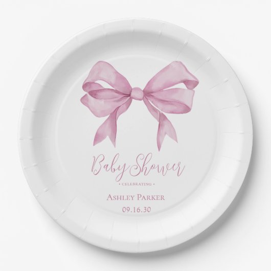 Pink Bow Girl Babydusche Pappteller (Vorderseite)
