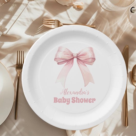 Pink Bow Girl Babydusche Pappteller