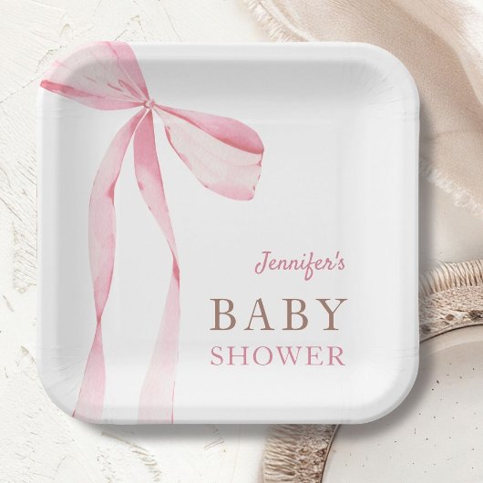 Pink Bow Girl Babydusche Pappteller