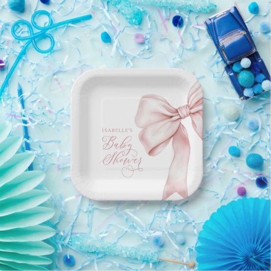 Pink Bow Girl Babydusche Pappteller (Party)