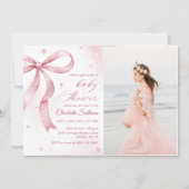 Pink Bow Girl Babydusche Party Einladung (Vorderseite)