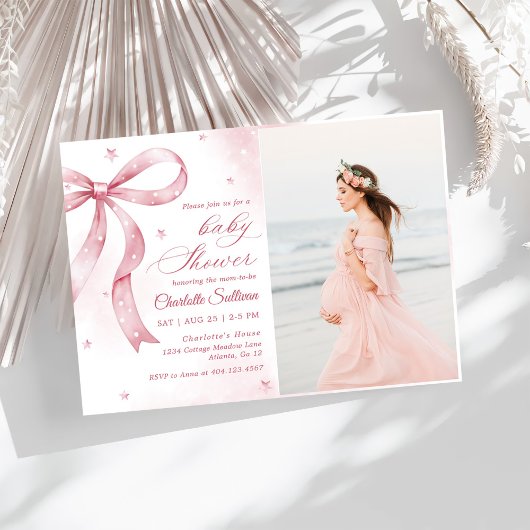 Pink Bow Girl Babydusche Party Einladung