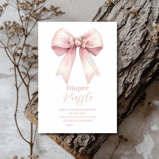 Pink Bow Girl Babydusche Raffle Diapper Begleitkarte