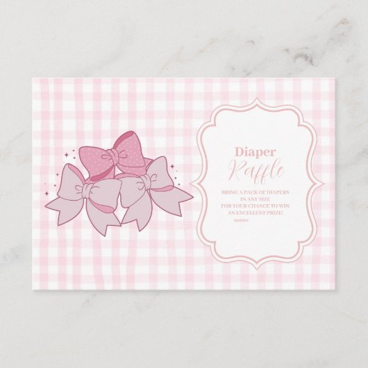 Pink Bow Girl Babydusche Raffle Diapper Begleitkarte (Vorderseite)