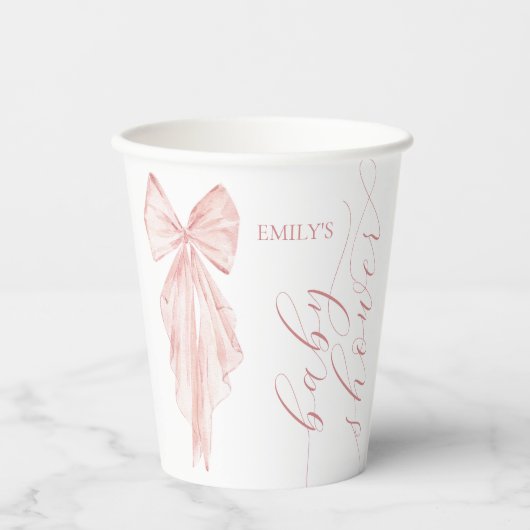 Pink Bow Girl Babydusche Ribbon Minimal Pappbecher (Vorderseite)