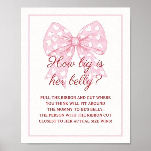 Pink Bow Girl Babydusche wie groß ist ihr Bauch Poster (Vorne)