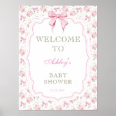 Pink Bow Girl Babydusche Willkommen Poster (Vorne)