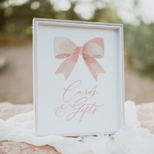 Pink Bow Girl Babyduschkarten und Geschenkschild Poster