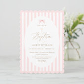 Pink Bow Girl Baptism Invitation Einladung (Stehend Vorderseite)