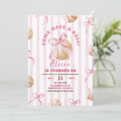 Pink Bow Girl Baseball Game Time Geburtstag Einladung (Stehend Vorderseite)