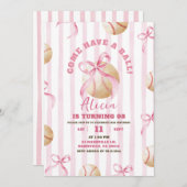 Pink Bow Girl Baseball Game Time Geburtstag Einladung (Vorne/Hinten)
