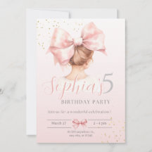 Pink Bow Girl Birthday Einladung Preppy Watercolo