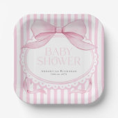 Pink Bow Girl Coquette Striped Baby Shower  Pappteller (Vorderseite)