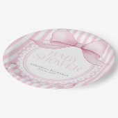 Pink Bow Girl Coquette Striped Baby Shower  Pappteller (Schrägansicht)