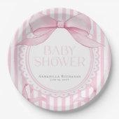 Pink Bow Girl Coquette Striped Baby Shower  Pappteller (Vorderseite)