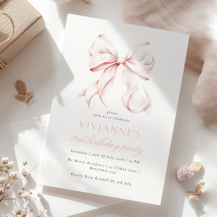 Pink Bow Girl Dritter Geburtstag Einladung