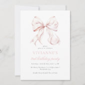 Pink Bow Girl Dritter Geburtstag Einladung (Vorderseite)