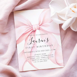 Pink Bow Girl Erster Geburtstag Einladung
