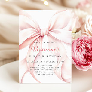 Pink Bow Girl Erster Geburtstag Einladung