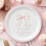 Pink Bow Girl Erster Geburtstag Pappteller<br><div class="desc">Pink Bow Girl First Birthday Paper Teller</div>
