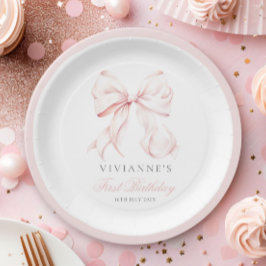 Pink Bow Girl Erster Geburtstag Pappteller